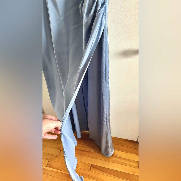 Azazie Maci Dress | Stretch Satin | Dusty Blue | Size A12 - Picture 9 of 11